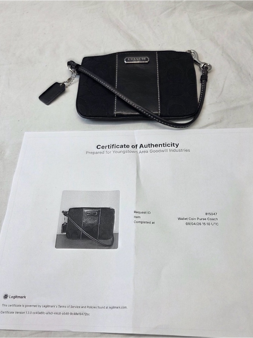 Coach Black Signature Wristlet with Leather Trim